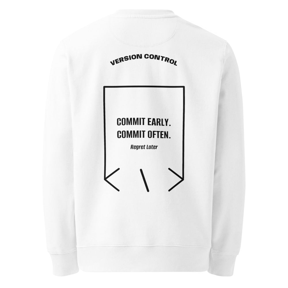 Commit Early. Commit Often. — White Black back mockup