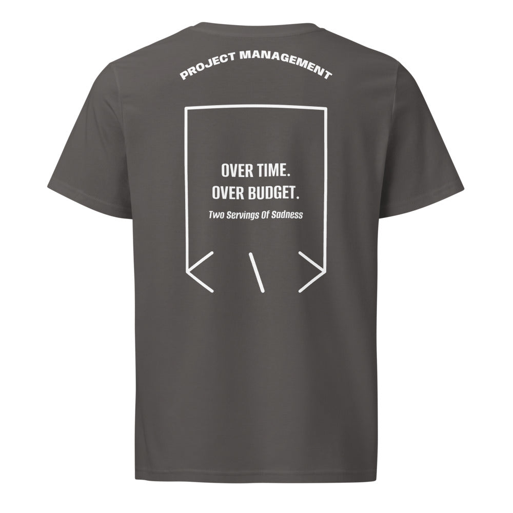 Over Time. Over Budget. — Anthracite White back mockup