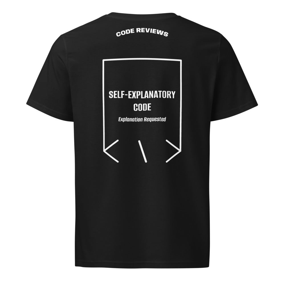 Self-Explanatory Code — Black White back mockup
