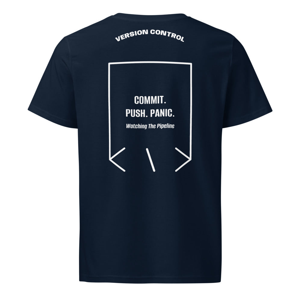 Commit. Push. Panic. — French Navy White back mockup