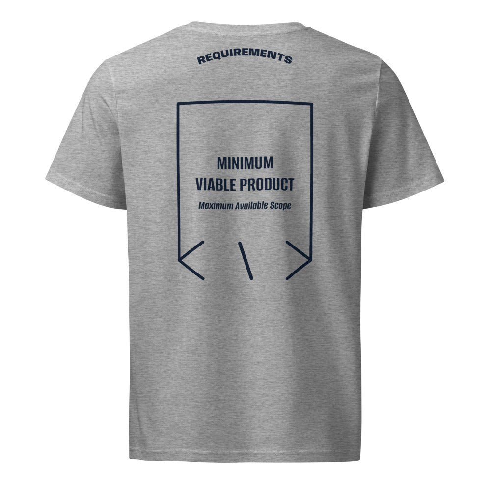 Minimum Viable Product — Heather Grey French Navy back mockup