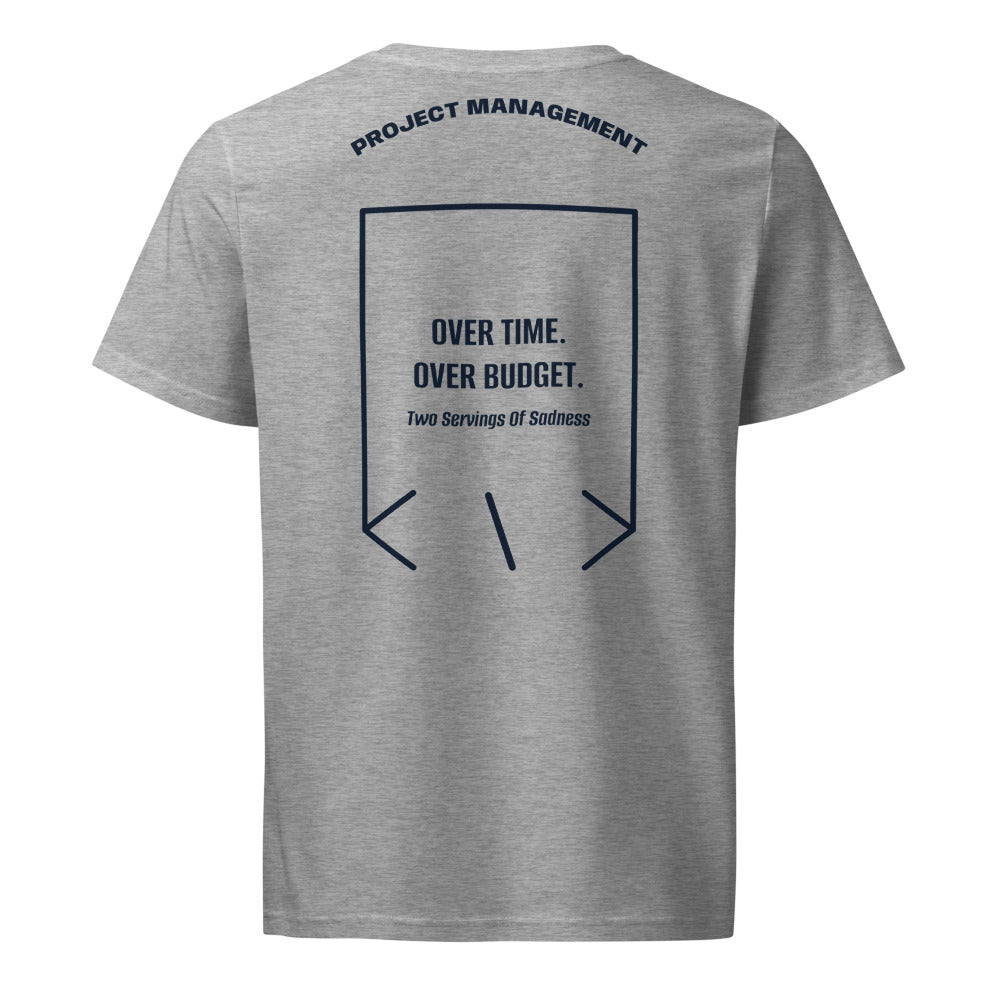 Over Time. Over Budget. — Heather Grey French Navy back mockup