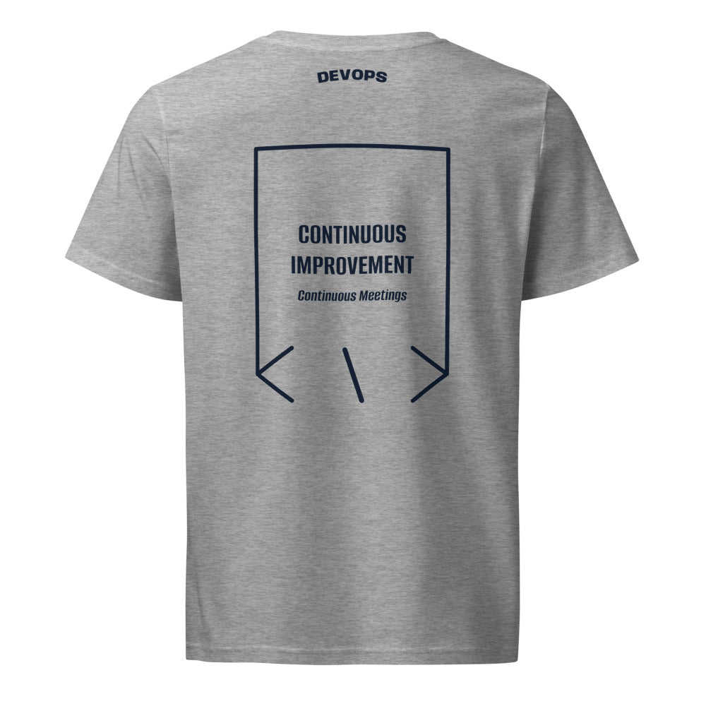 Continuous Improvement — Heather Grey French Navy back mockup