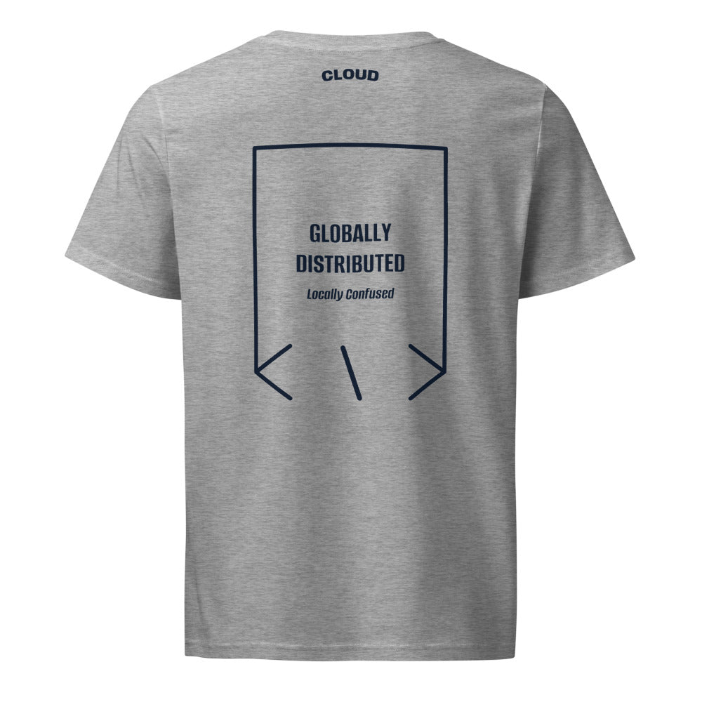 Globally Distributed — Heather Grey French Navy back mockup