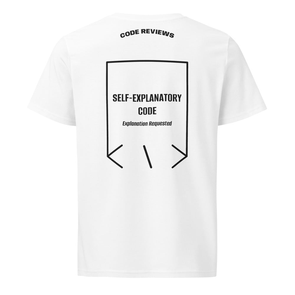 Self-Explanatory Code — White Black back mockup