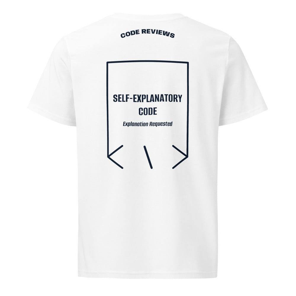 Self-Explanatory Code — White French Navy back mockup