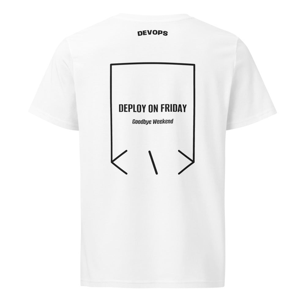 Deploy On Friday — White Black back mockup