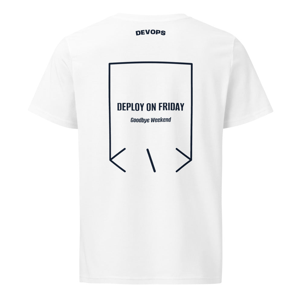 Deploy On Friday — White French Navy back mockup