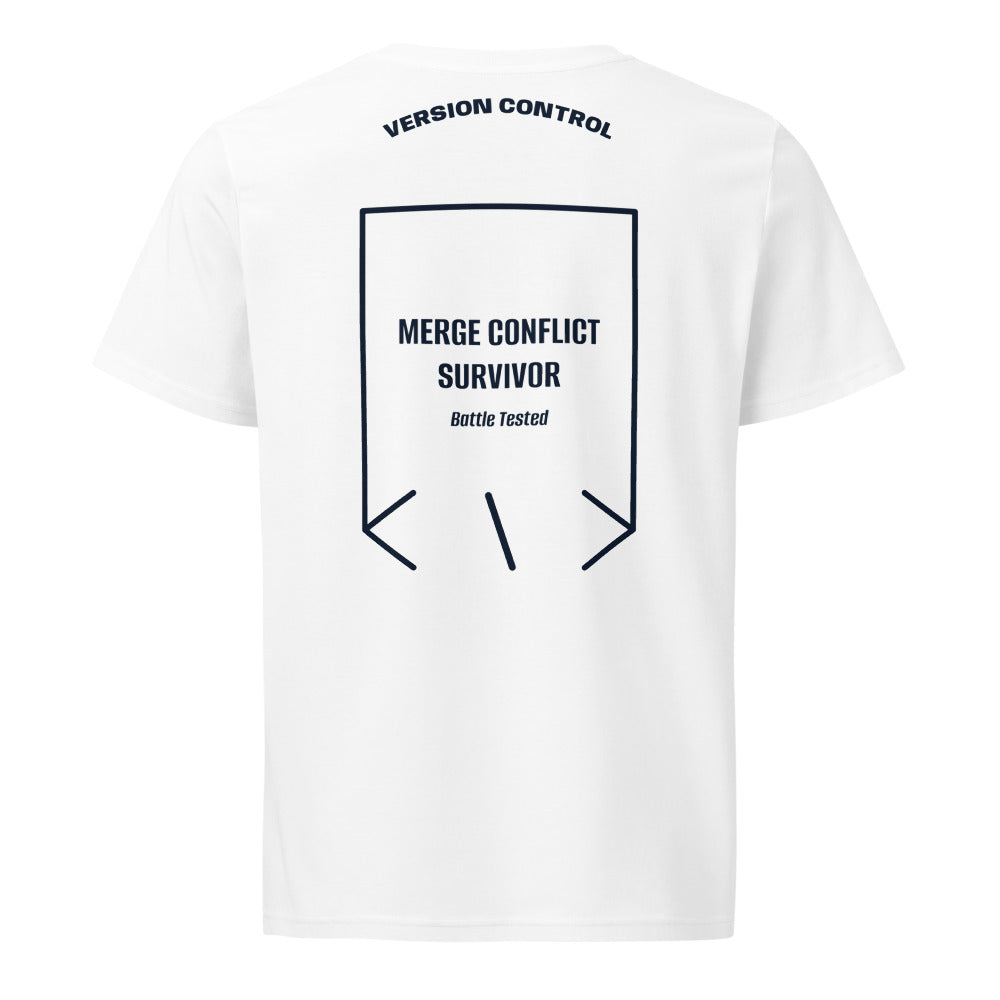 Merge Conflict Survivor — White French Navy back mockup