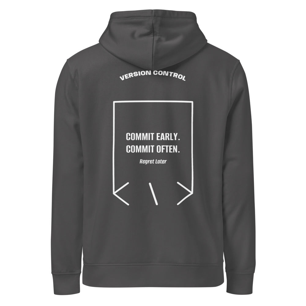 Commit Early. Commit Often. — Anthracite White back mockup
