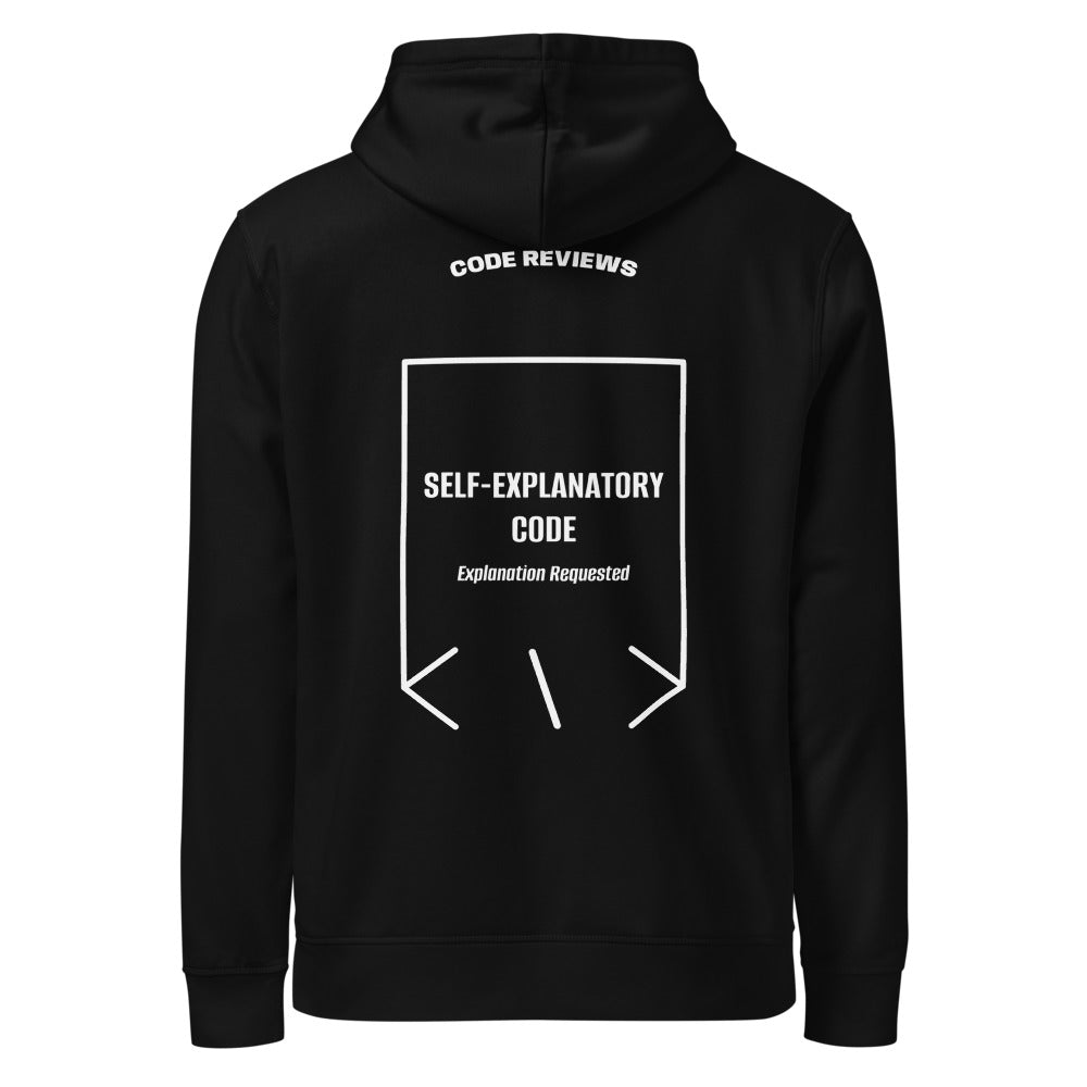 Self-Explanatory Code — Black White back mockup