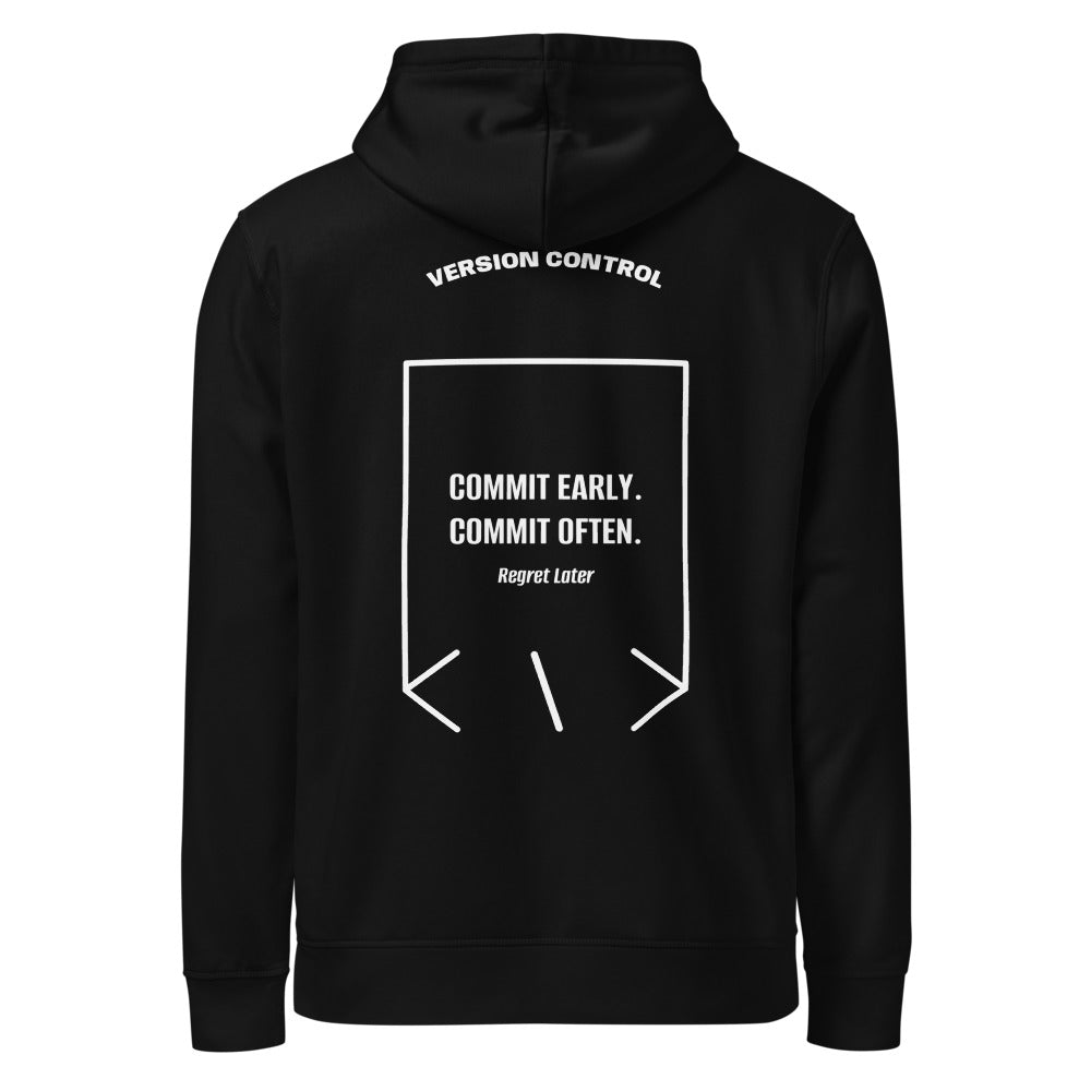 Commit Early. Commit Often. — Black White back mockup