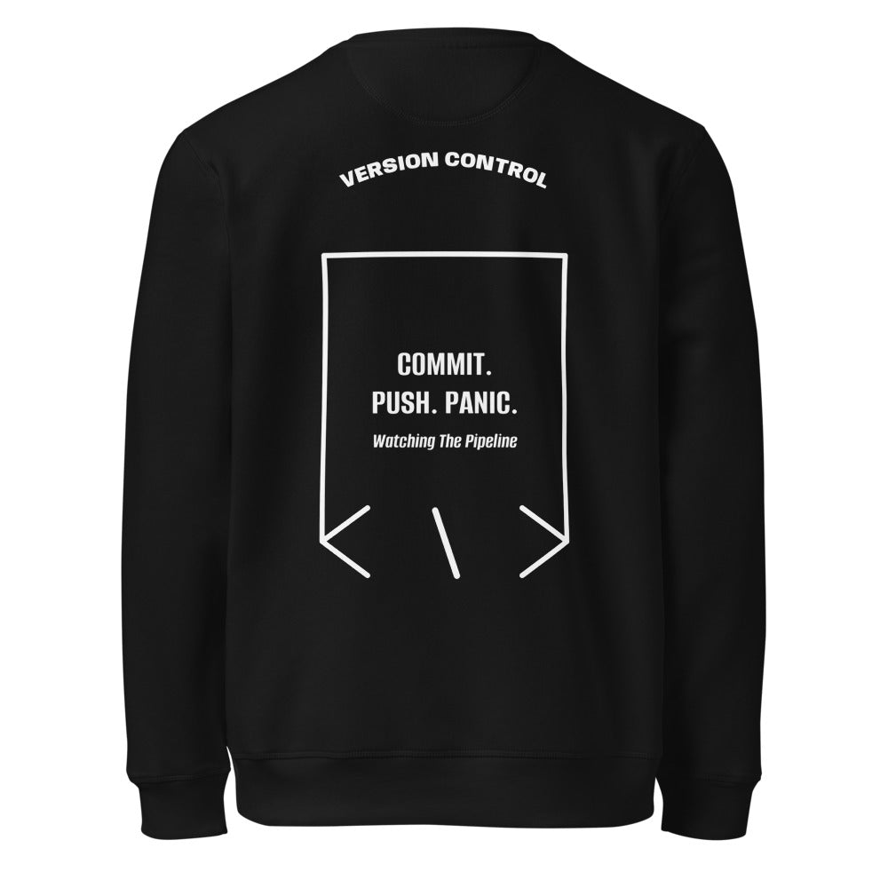 Commit. Push. Panic. — Black White back mockup