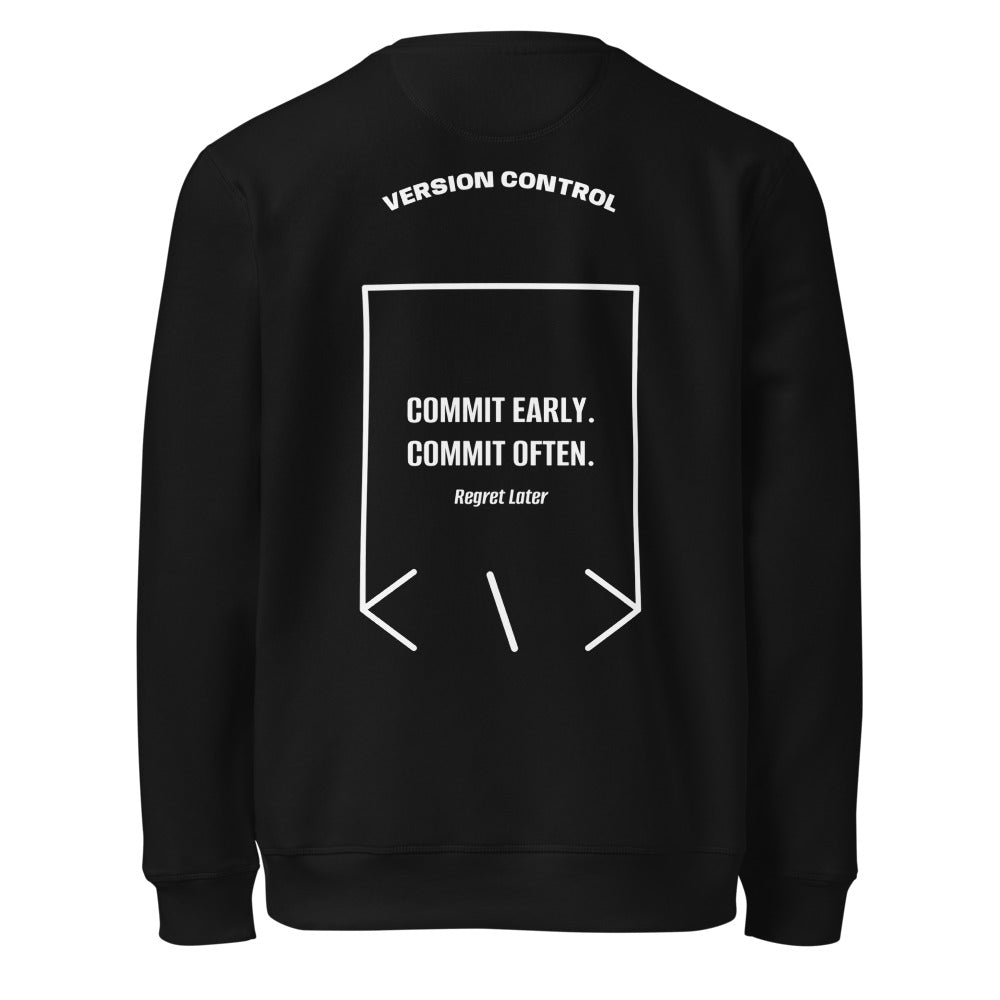 Commit Early. Commit Often. — Black White back mockup