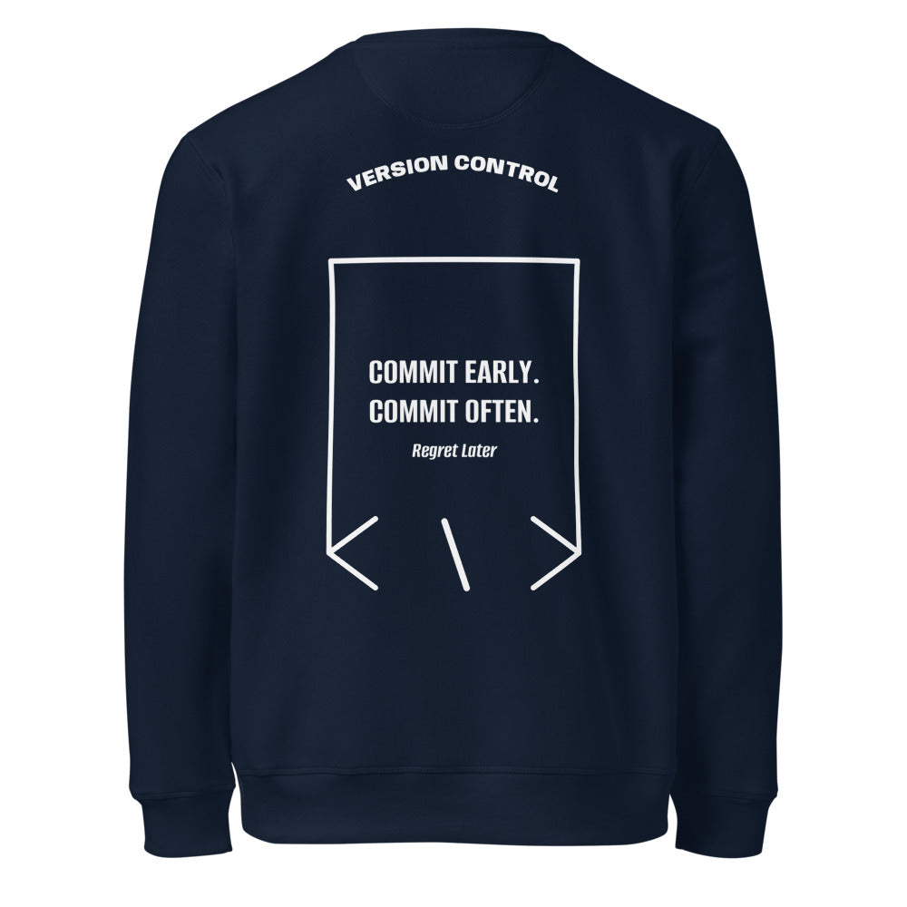 Commit Early. Commit Often. — French Navy White back mockup