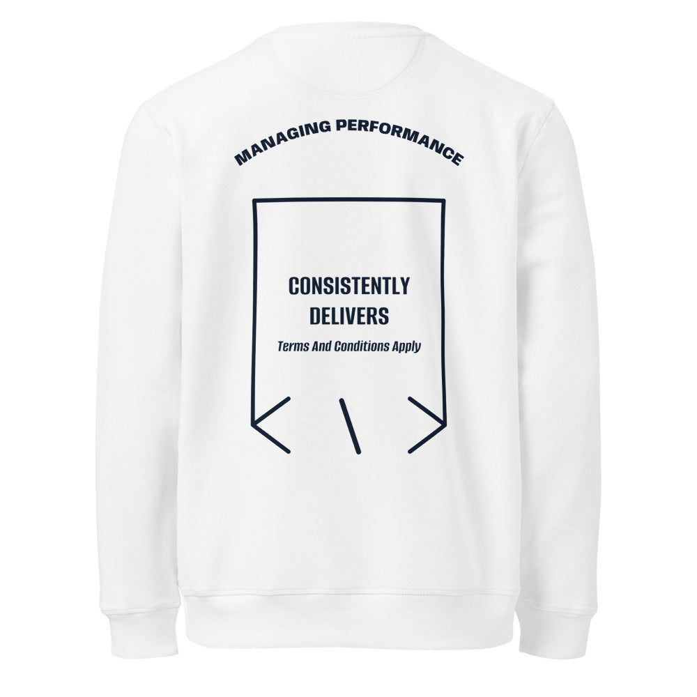 Consistently Delivers — White French Navy back mockup