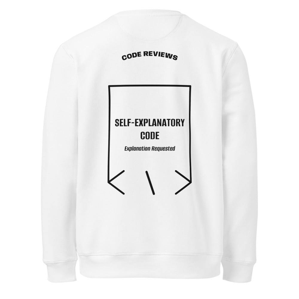 Self-Explanatory Code — White Black back mockup