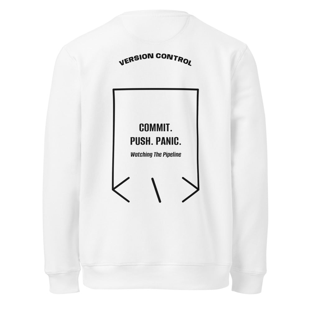 Commit. Push. Panic. — White Black back mockup