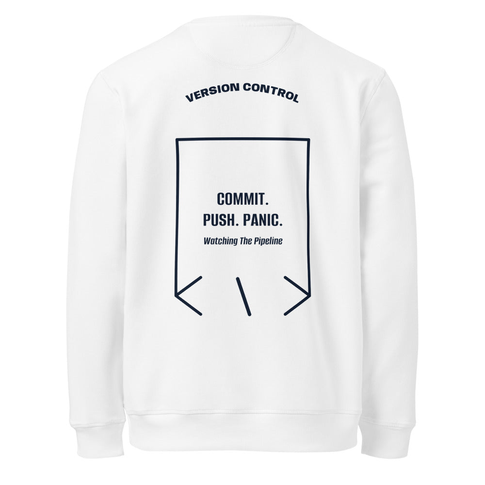 Commit. Push. Panic. — White French Navy back mockup