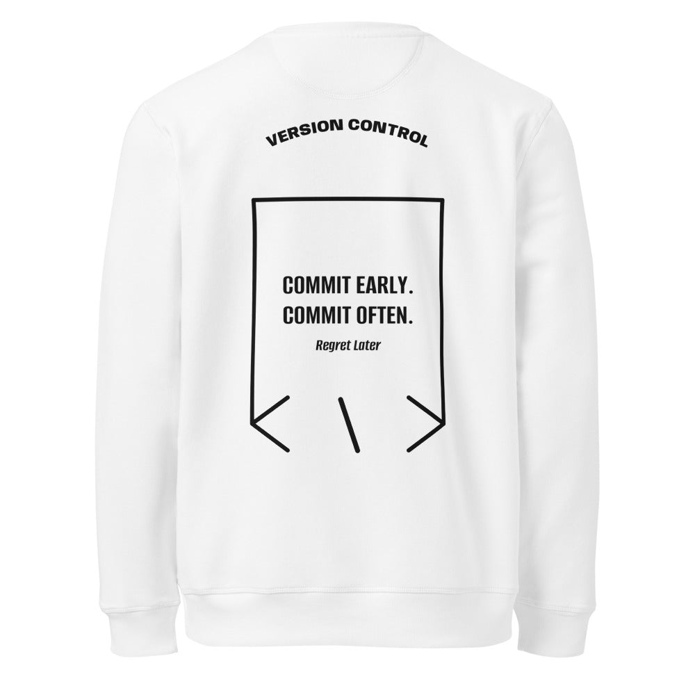 Commit Early. Commit Often. — White Black back mockup