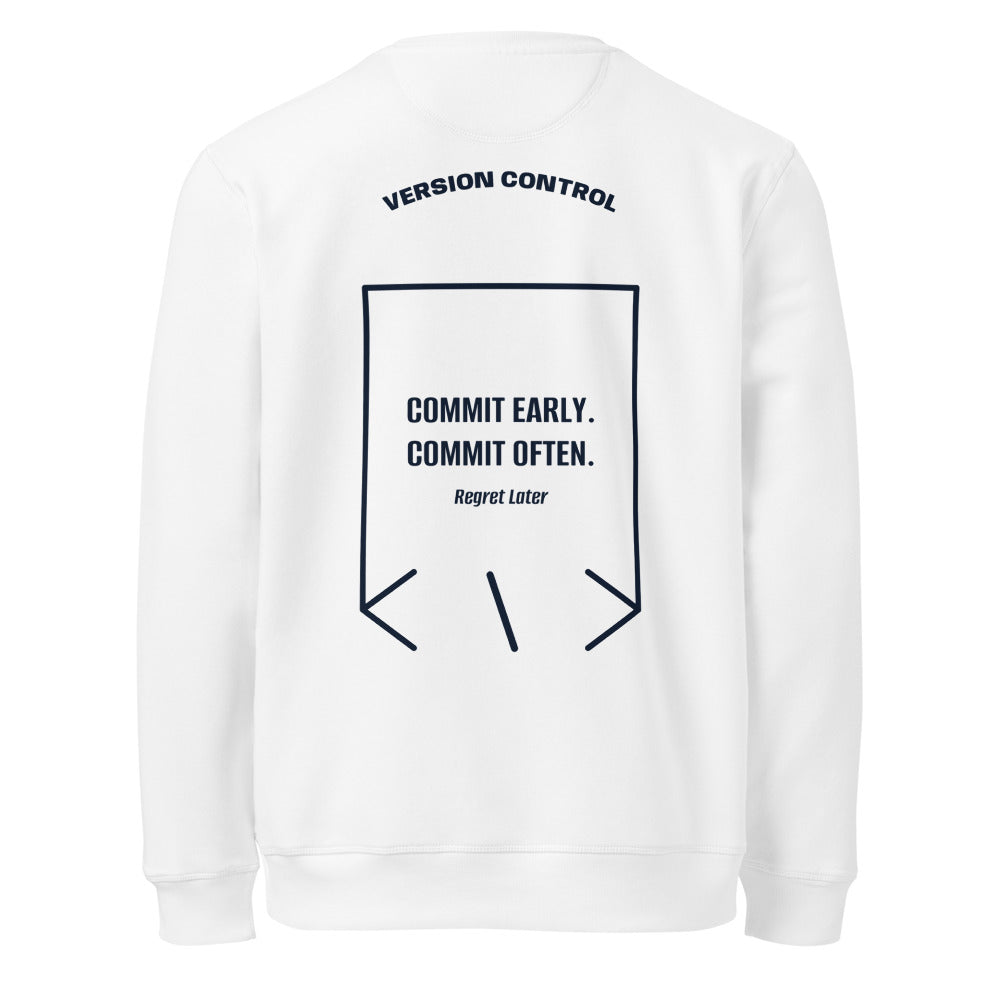 Commit Early. Commit Often. — White French Navy back mockup