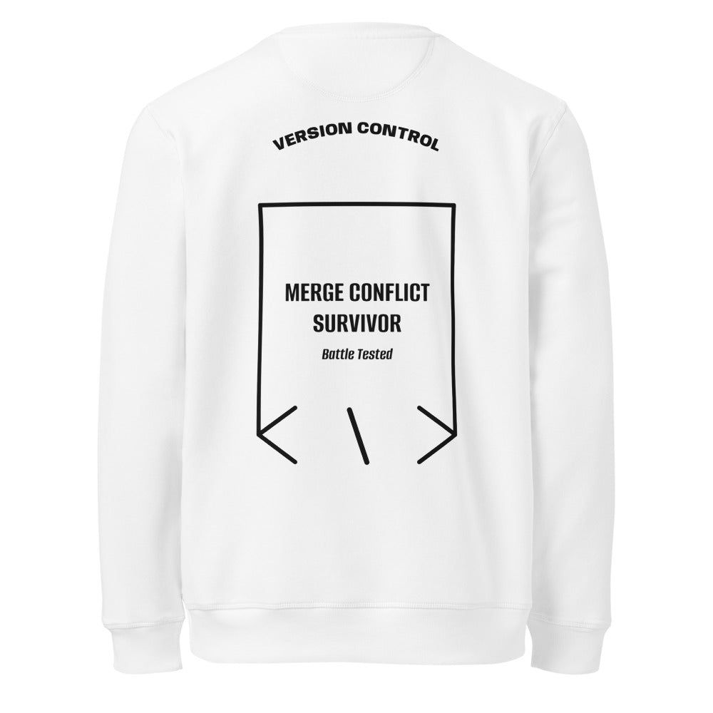 Merge Conflict Survivor — White Black back mockup