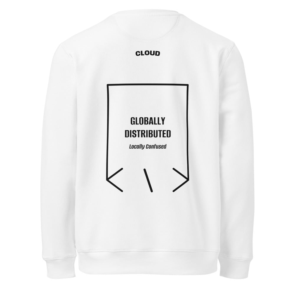Globally Distributed — White Black back mockup