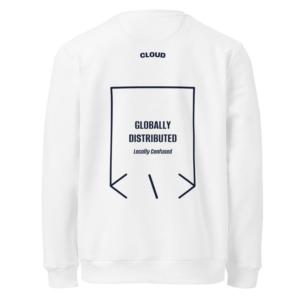 Globally Distributed — White French Navy back mockup