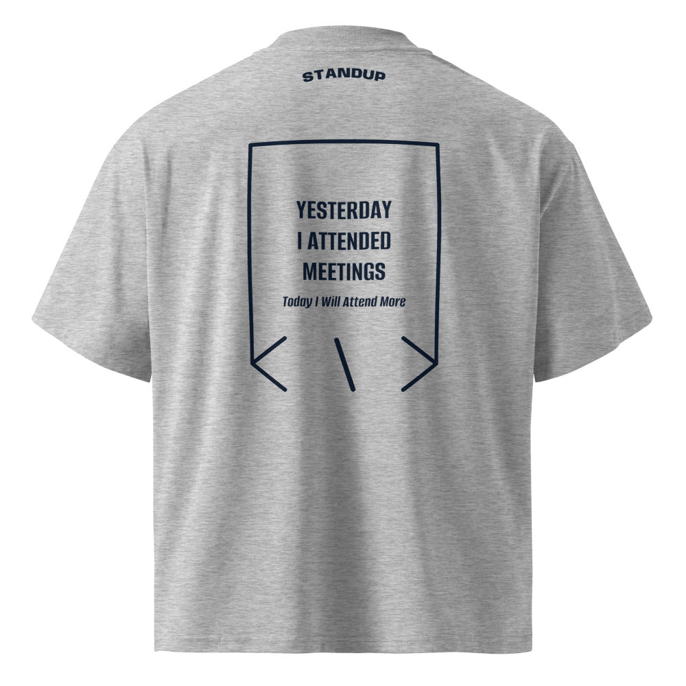 Yesterday I Attended Meetings — Heather Grey French Navy back mockup