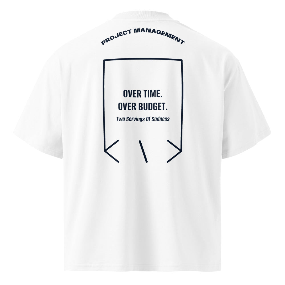 Over Time. Over Budget. — White French Navy back mockup