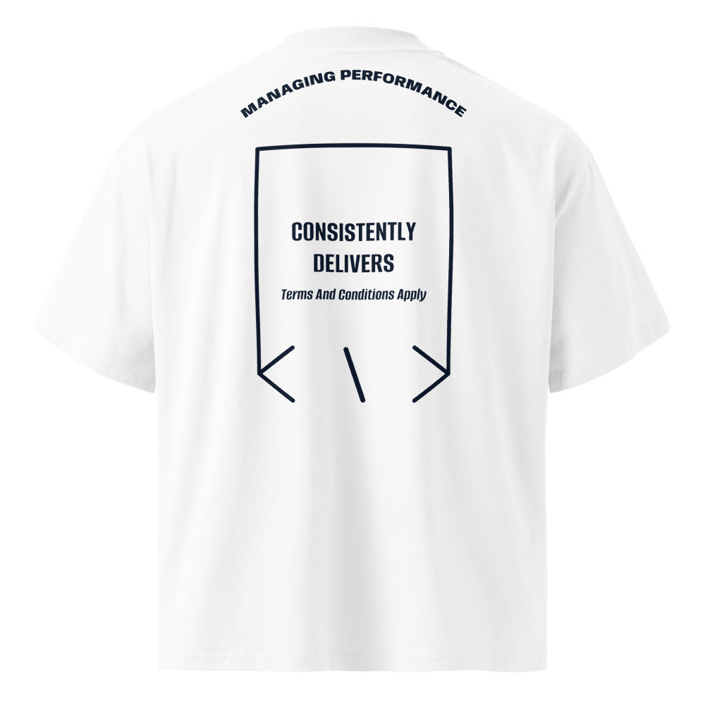 Consistently Delivers — White French Navy back mockup