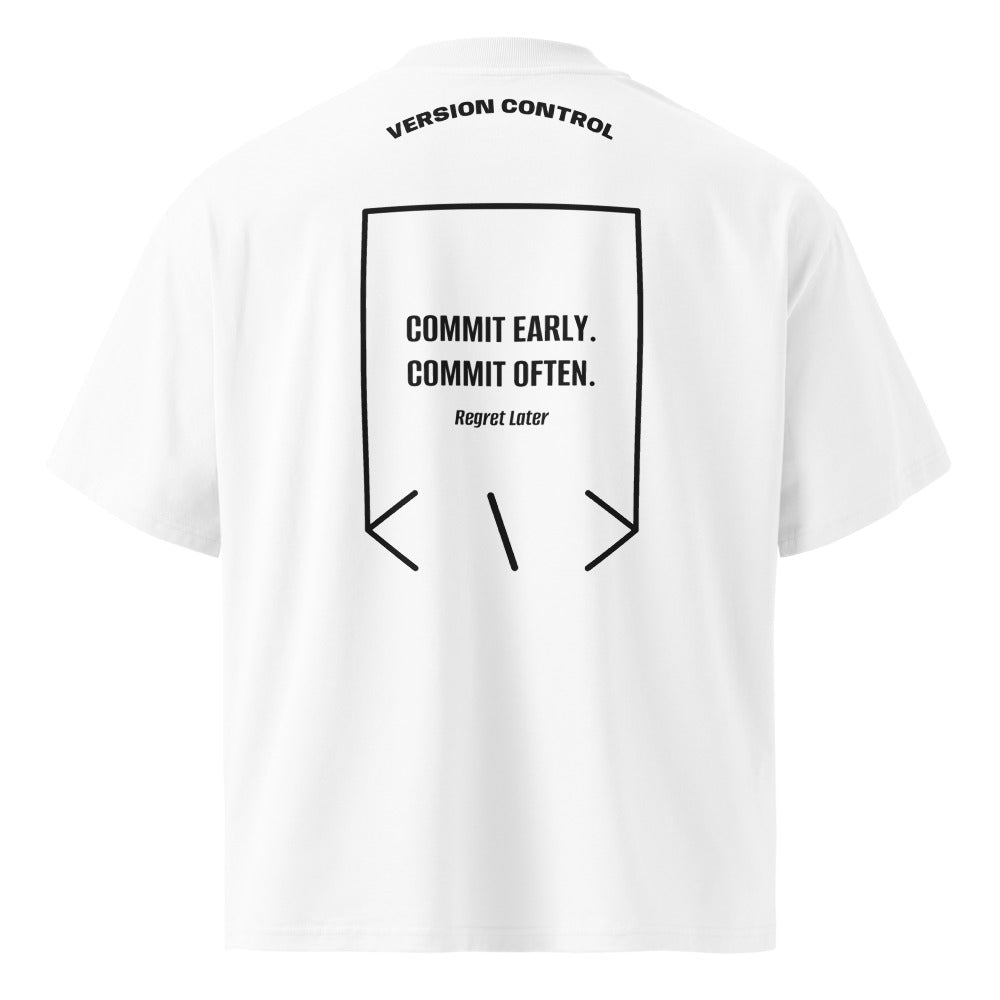 Commit Early. Commit Often. — White Black back mockup