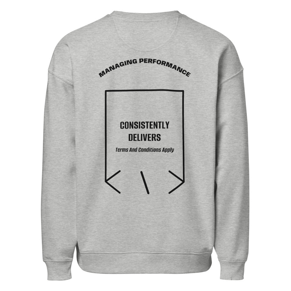 Consistently Delivers — Heather Grey Black back mockup