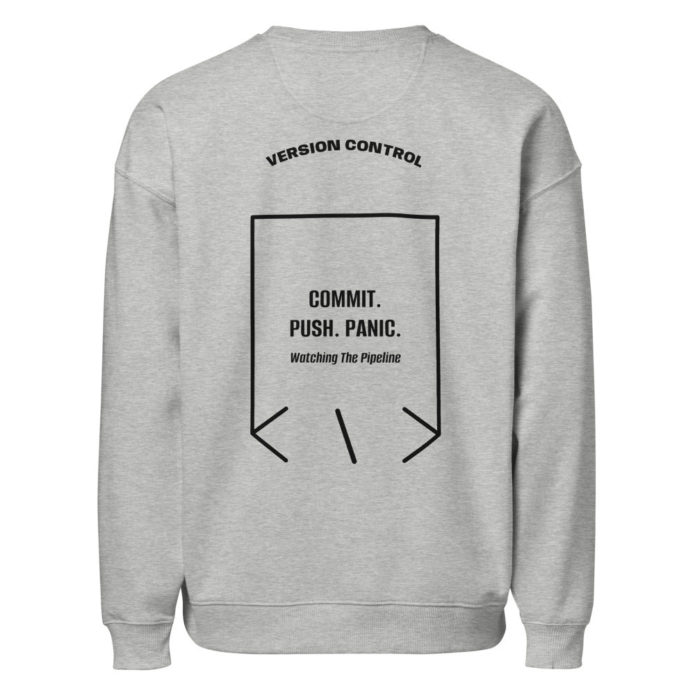 Commit. Push. Panic. — Heather Grey Black back mockup