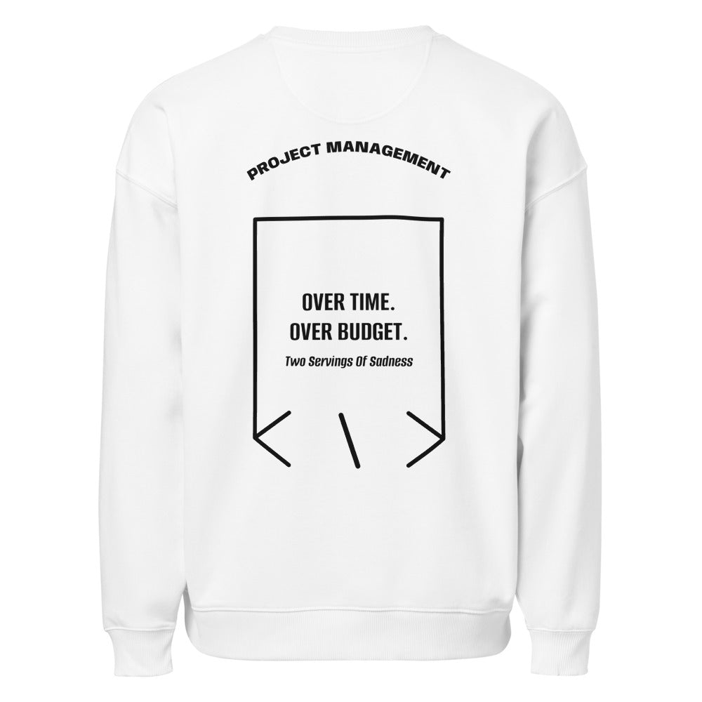 Over Time. Over Budget. — White Black back mockup