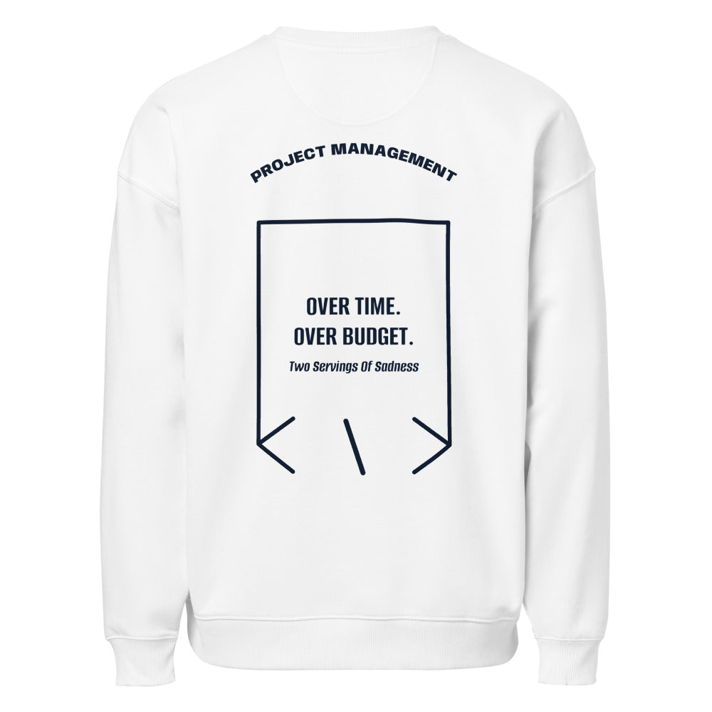 Over Time. Over Budget. — White French Navy back mockup