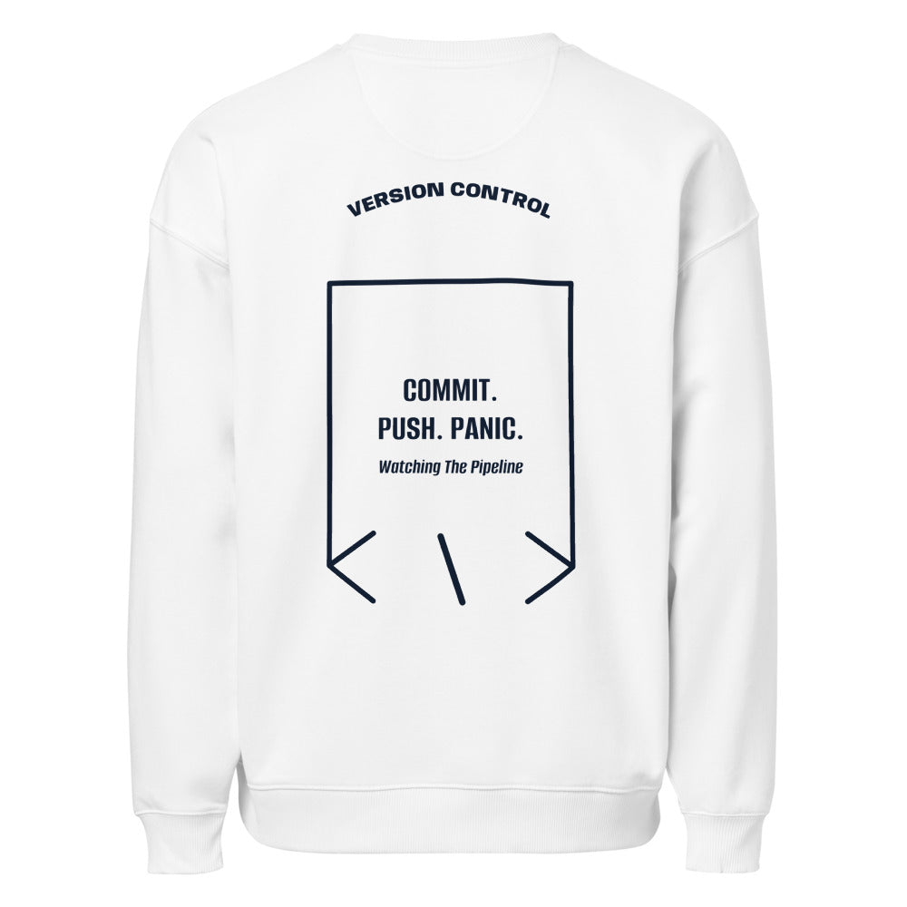 Commit. Push. Panic. — White French Navy back mockup