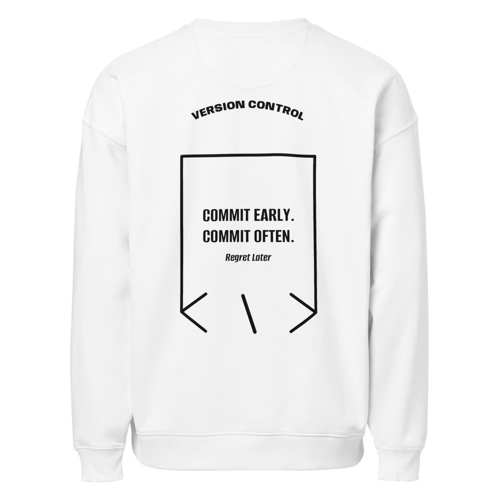 Commit Early. Commit Often. — White Black back mockup