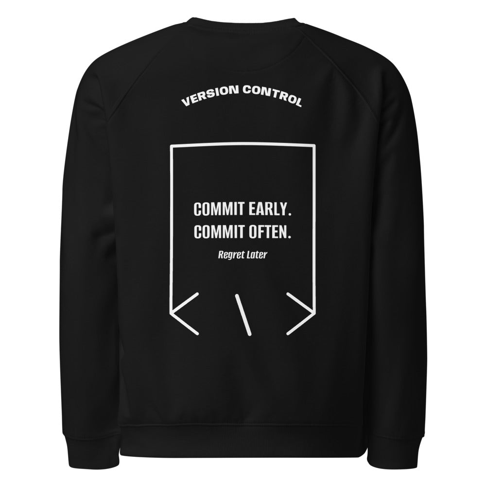 Commit Early. Commit Often. — Black White back mockup