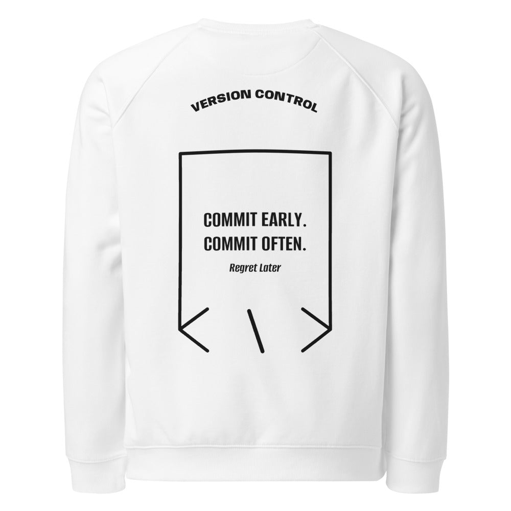 Commit Early. Commit Often. — White Black back mockup