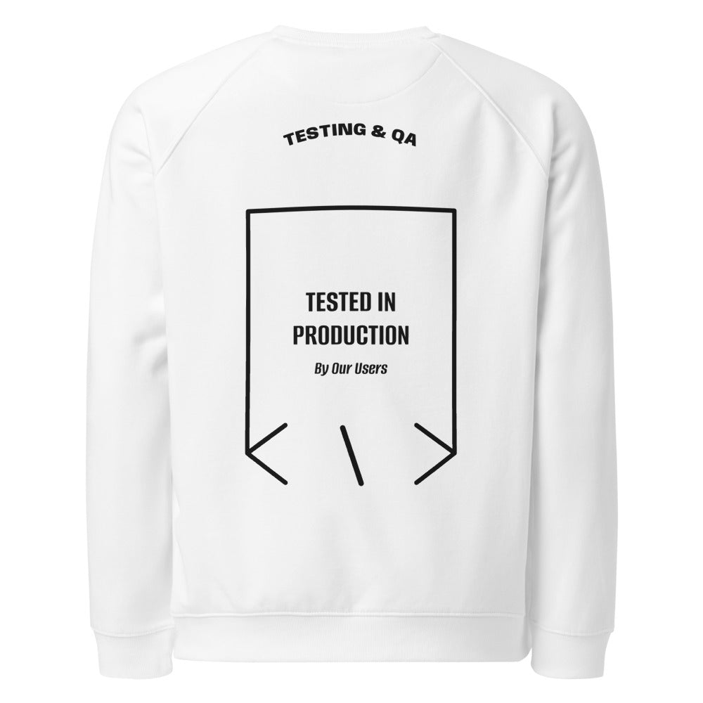 Tested In Production — White Black back mockup