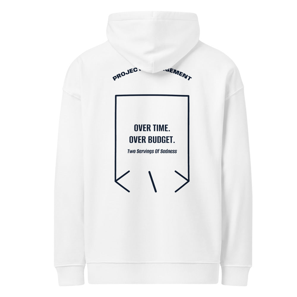 Over Time. Over Budget. — White French Navy back mockup