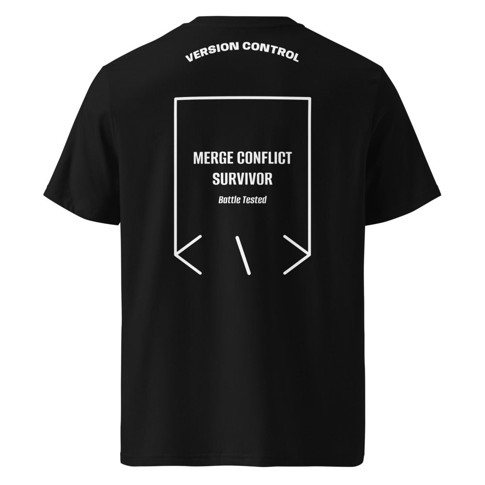 Merge Conflict Survivor — Black White back mockup