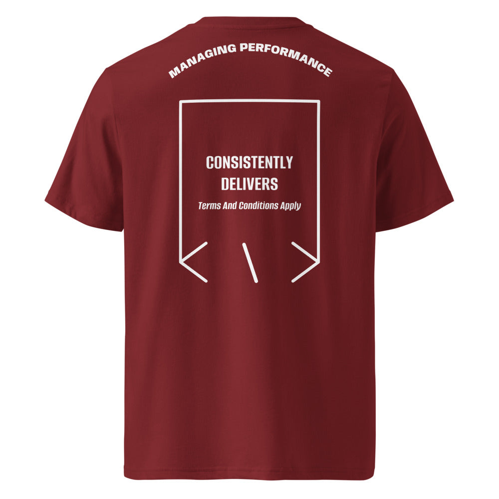 Consistently Delivers — Burgundy White back mockup