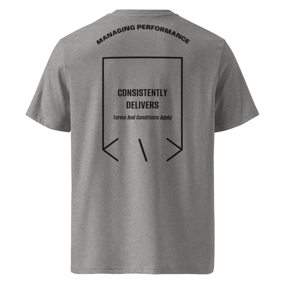 Consistently Delivers — Heather Grey Black back mockup