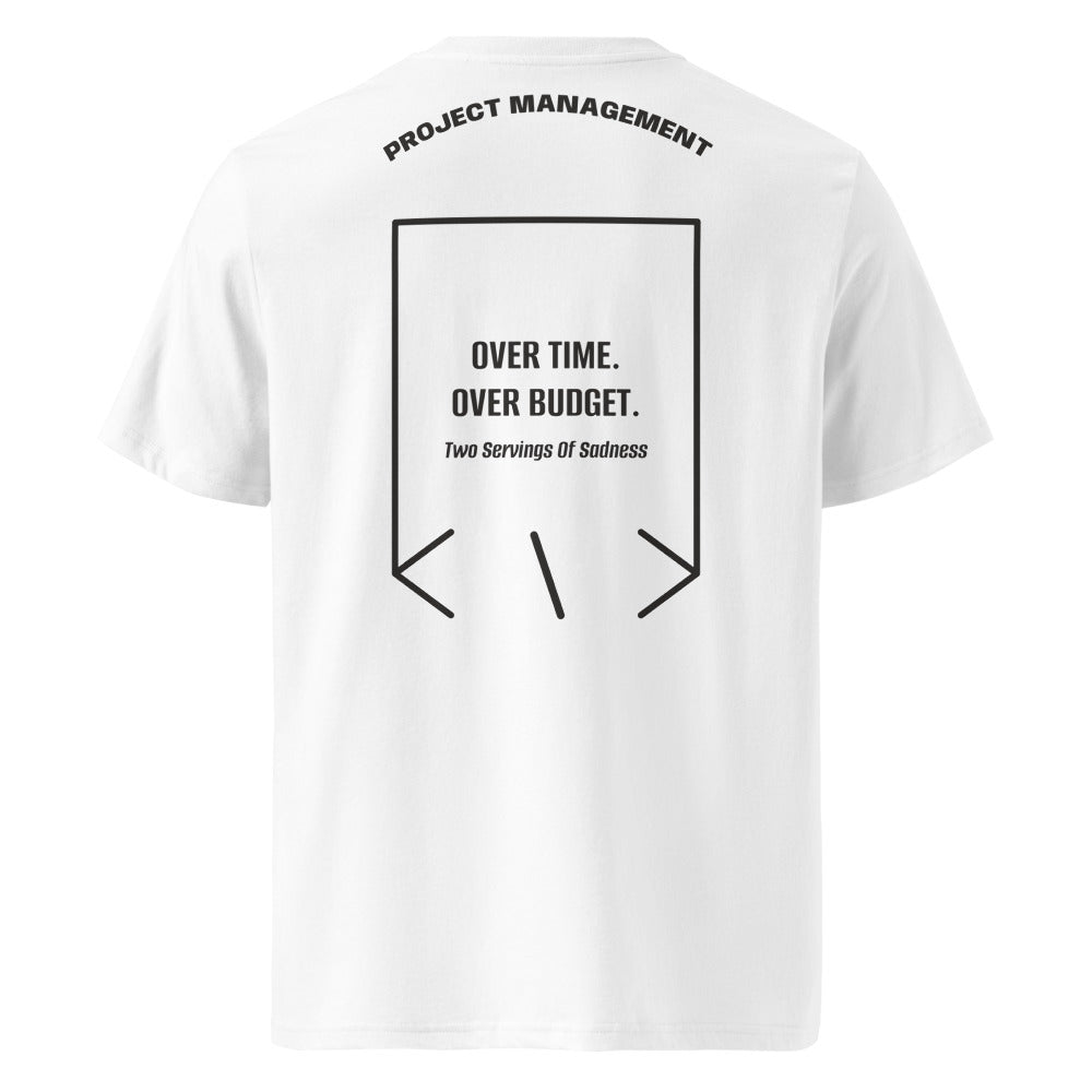Over Time. Over Budget. — White Dark Heather Grey back mockup