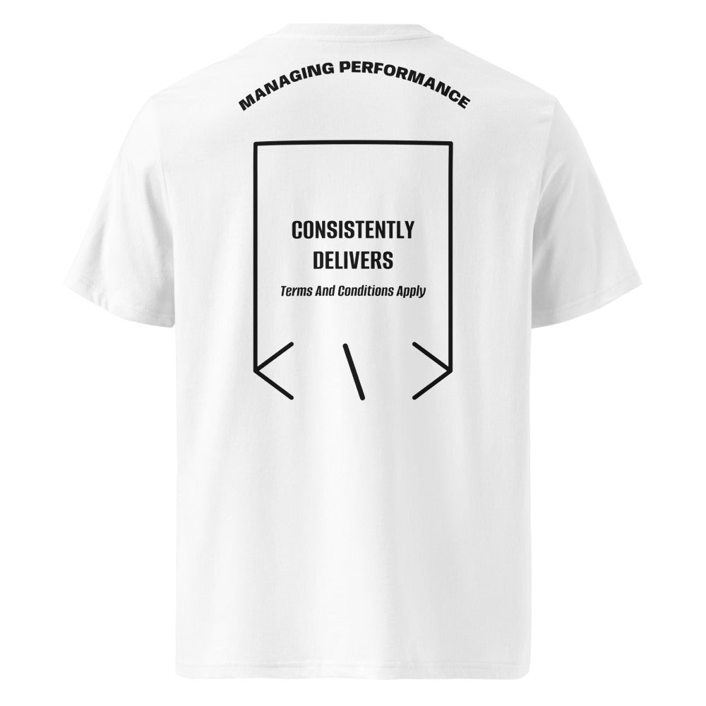 Consistently Delivers — White Black back mockup