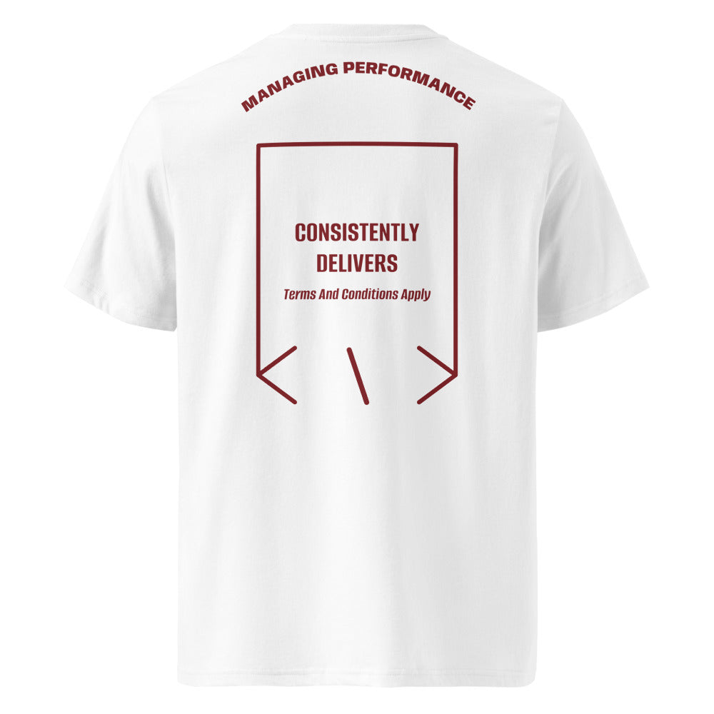 Consistently Delivers — White Burgundy back mockup
