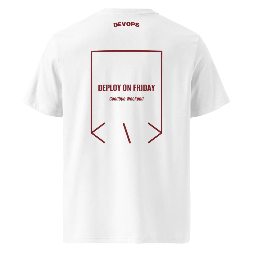 Deploy On Friday — White Burgundy back mockup