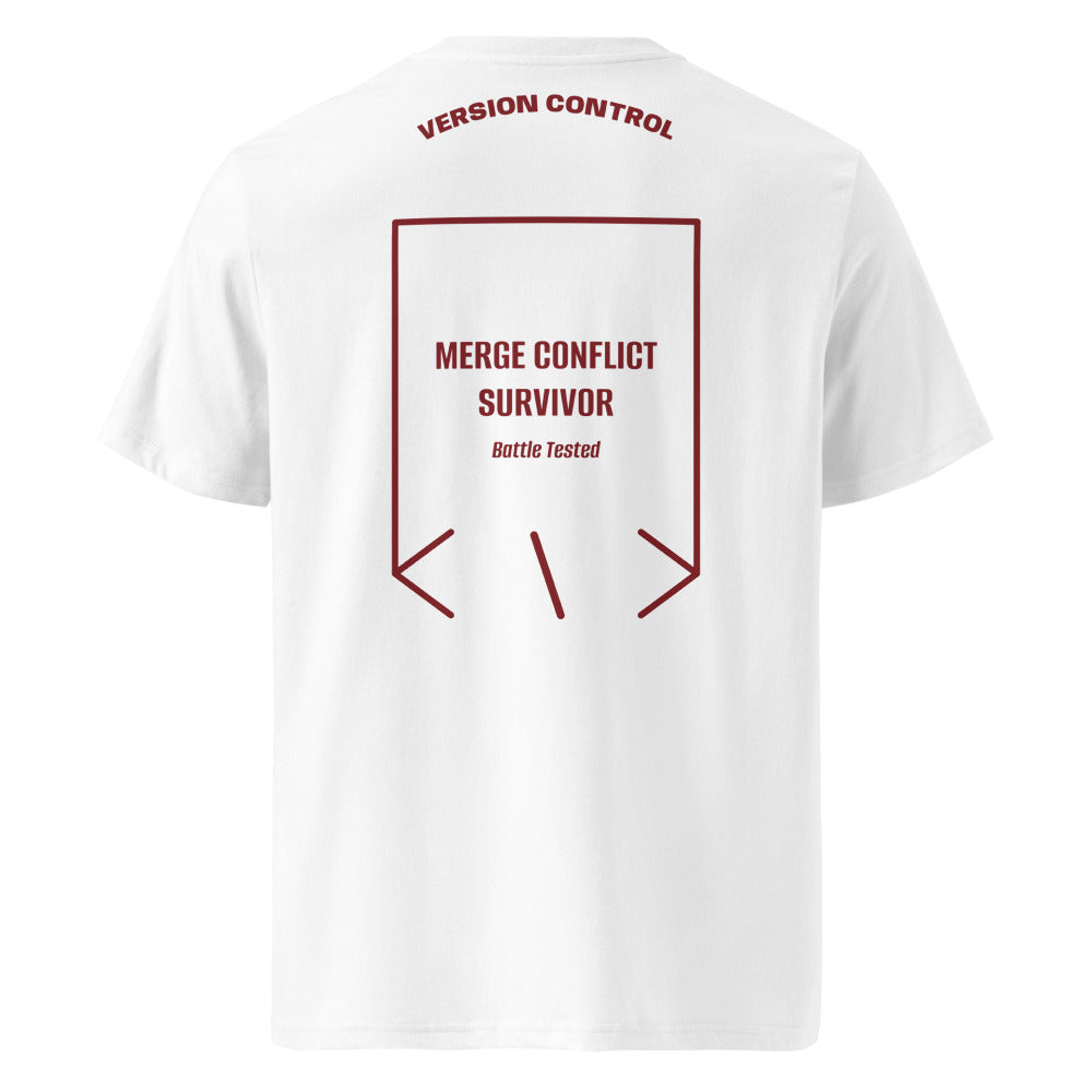 Merge Conflict Survivor — White Burgundy back mockup